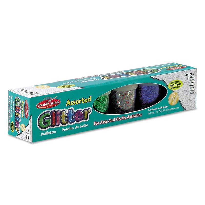 Creative Arts by Charles Leonard Glitter Set, 3/4 Ounce Bottles, 1 Each of Red, Blue, Green, Gold, Silver and Multi, 6 Bottles/Set (41006)